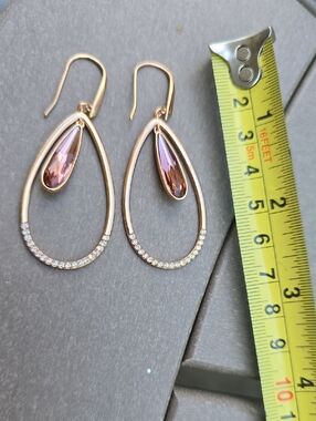 Rose Gold Teardrop Earrings with Pink Crystal Accent